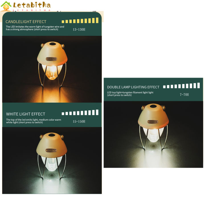 letabitha-โคมไฟ-led-สำหรับตั้งแคมป์-โคมไฟ-led-สำหรับตั้งแคมป์300-400ลูเมนไม่มีไฟส่องสว่างโคมไฟเต็นท์เรโทรไฟฉุกเฉินพร้อมตัวชี้วัดพลังงาน-led