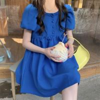 CHAWY พร้อมส่ง ??? Cookie blue dress C3371 มินิเดรสสั้น มินิเดรสสั้นทำงาน เดรสสั้น เดรสสั้นสไตล์เกาหลี เดรสสั้นไปคาเฟ่