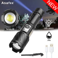 NEW Asafee 2800 LM Powerful Flashlight 3690  XHP160+COB red and white light +12*LED warm yellow light   telescopic zoom Torch 6 modes Type-c USB use 18650/26650 battery IPX4 Waterproof