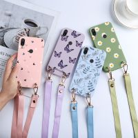 [2023ใหม่] สายคล้องคอแบบคาดลำตัวสำหรับเคส Xiaomi Redmi Note 7 Pro เคสซิลิโคนลายดอกไม้เคสสำหรับ Redmi Note7 Fundas