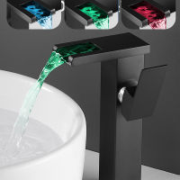 LED Basin Faucet Brass Construction Bathroom Mixer Tap Temperature Discoloration Function Deck Mounted Wash Sink Glass Taps