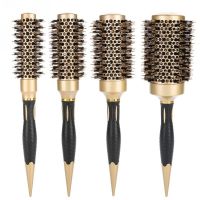 Portable 4 Sizes Hair Brush Comb Round Anti-static Curly Brush Natural Bristle Aluminum Handle Hair Styling Comb Hairdress