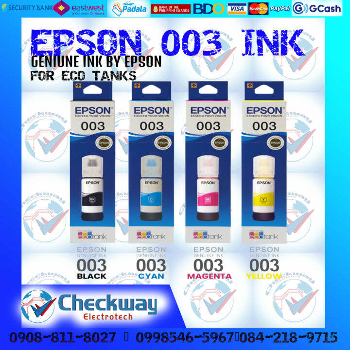 EPSON 003 Original Ink Bottle 70ml. Black Increased Printer Lifespan, High Quality, Compatible