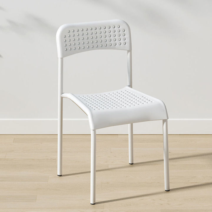 เก้าอี้พลาสติก-เก้าอี้พนักพิงมีรู-เก้าอีโพลีพนักพิงมีรู-เก้าอี้อเนกประสงค์-มี-3สี-ขาว-ดำ-เทา-โครงเหล็ก-รับน้ำหนัก-110-กก