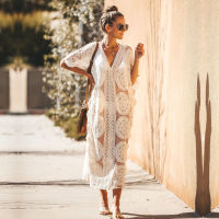 2022 Kaftan Beach Pareo Beachwear Swim suit Cover up Playa Pareo Tunics for Beach Tunic Swimwear Women Lace Beach Dress #Q880