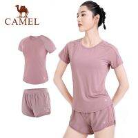 Camel ชุดกีฬาเสื้อยืดแขนสั้นสําหรับผู้หญิงใส่เล่นโยคะฟิตเนส 5211028♘✠