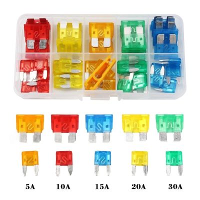 100/50Ps Profile Medium Size Blade Type Car Fuse Assortment 2.5/3/5/7.5/10/15/20/25/30/35A Fuse Set Auto Car Truck with Box Clip