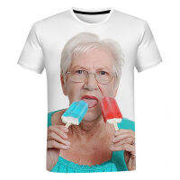 2023ใหม่แฟชั่นอาวุโส Lady Licking สีแดง Popsicle 3D พิมพ์เสื้อยืด Kawaii ยายตลก NONA Popsicle T เสื้อลำลอง