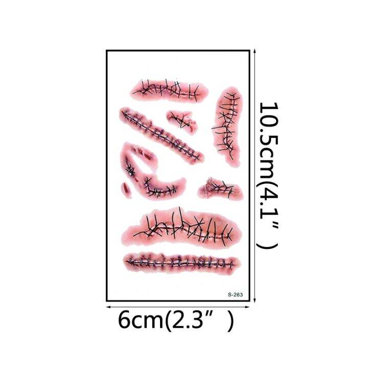 รอยสักรอยแผลเป็นซอมบี้สติกเกอร์รอยสักฮาโลวีนพร้อมเมคอัพของตกแต่งงานปาร์ตี้กันน้ำสติกเกอร์แผลเลือดน่ากลัวการบาดเจ็บ