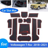 แผ่นกันลื่นช่องประตูรถสำหรับ Volkswagen T-Roc แผ่นรอง AC7 A11 2018 2019 2020 2021แผ่นรองประตูถ้วยอุปกรณ์ตกแต่งภายในรถยนต์