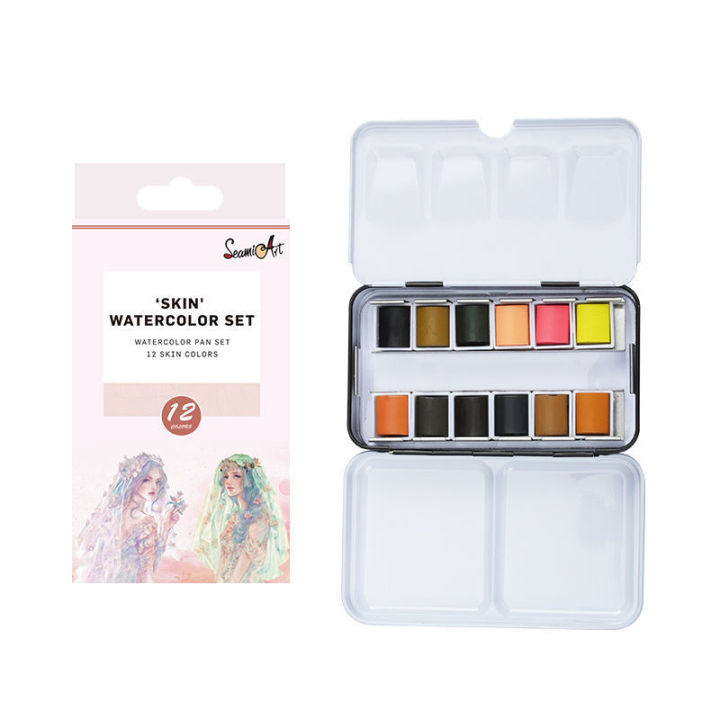 seamiart-12สีดีบุกกล่องสีทึบ-watercolor-ผิวสีน้ำสำหรับการ์ตูนและภาพ-travel-ทำรายงานด้วยมือสีน้ำ-ing-ภาพประกอบสมุดวาดรูปอุปกรณ์