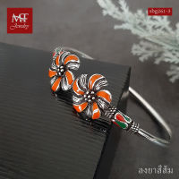 MT  กำไลข้อมือเงินแท้ งานลงยา ดอกลีลาวดี สีส้ม สไตล์บาหลี  ข้อมือ 17, 18 ซม. Solid 925 Sterling Silver Bangle (sbg261-3) MT Jewelry มณีธารา