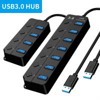 USB HUB 3.0 USB 2.0 Hub USB Splitter Hub ใช้อะแดปเตอร์ไฟ 4/7 พอร์ตหลาย Expander USB 3.0 Hub พร้อมสวิตช์ 30 ซม.-Zaeiruie