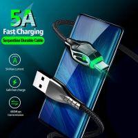 Zinc Alloy Type C Black Mamba Cable Micro USB Cable with LED Indicator Nylon 5A Fast Charging Wire for Mobile Phone X To 13 Pro Wall Chargers