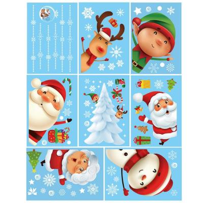 Santa Elk Electrostatic Sticker Christmas Window Cling Stickers Double Sided Decals For Glass New Year Decals Decorations Holiday Snowflake Santa Claus Reindeer Decals For Party enjoyable