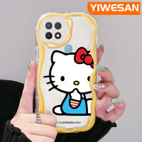 YIWESAN เคสสำหรับ OPPO A15 A35 A15s 4G ลายการ์ตูนน่ารักๆขอบคลื่นเนื้อครีมดีไซน์ใหม่เคสมือถือกันกระแทกแบบใสนิ่มเคสฝาครอบป้องกันอ่อนโยนเรียบง่าย