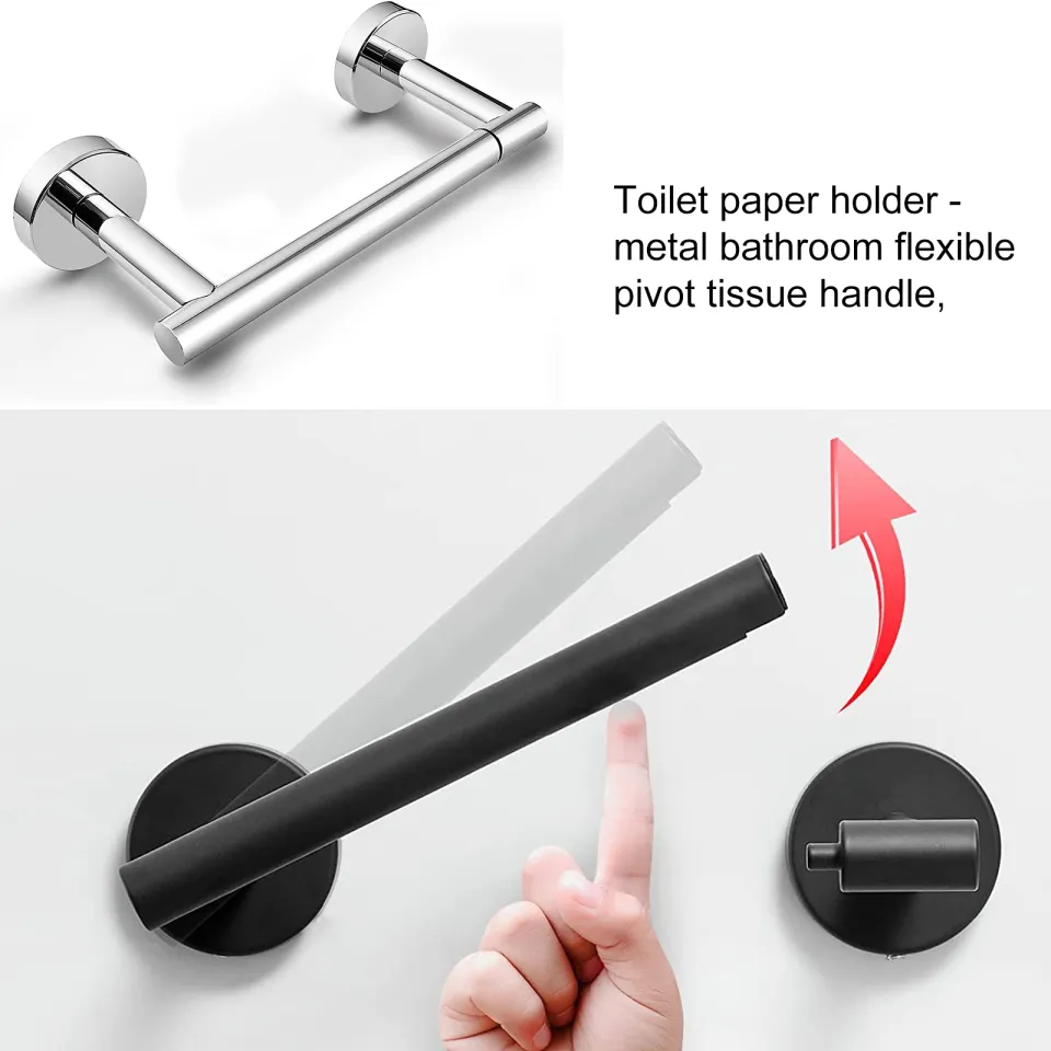 Toilet Paper Holder Bathroom Flexible Pivoting Tissue Handle Wall Mounted  Stainless Steel Adjustable TP Large Mega Roll Holder