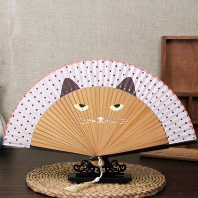 【cw】 1pc Fans Chinese Silk Handheld Cartoon Printing Folding Decoration Crafts Gifts