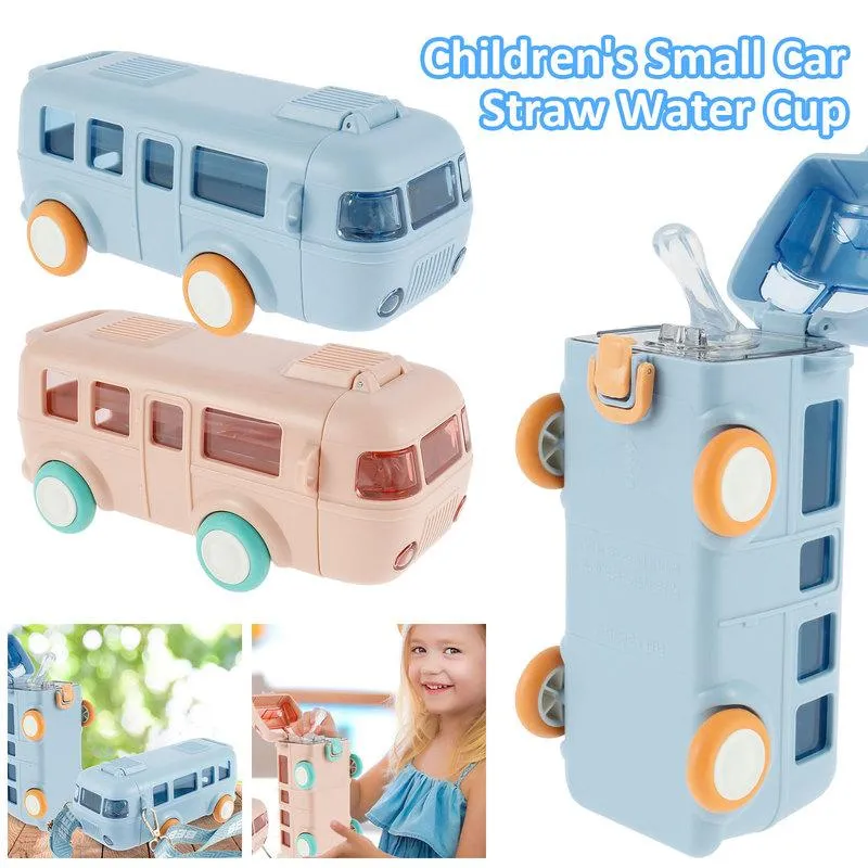 Cute Water Bottle with Strap Toy Bus Portable Water Cups for Kids