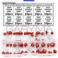 ✹✚ 100Pcs 10Value Metalized Mylar Polyester Film Capacitors Assortment Kit 103nF - 474nF 100V and 63V in a Box