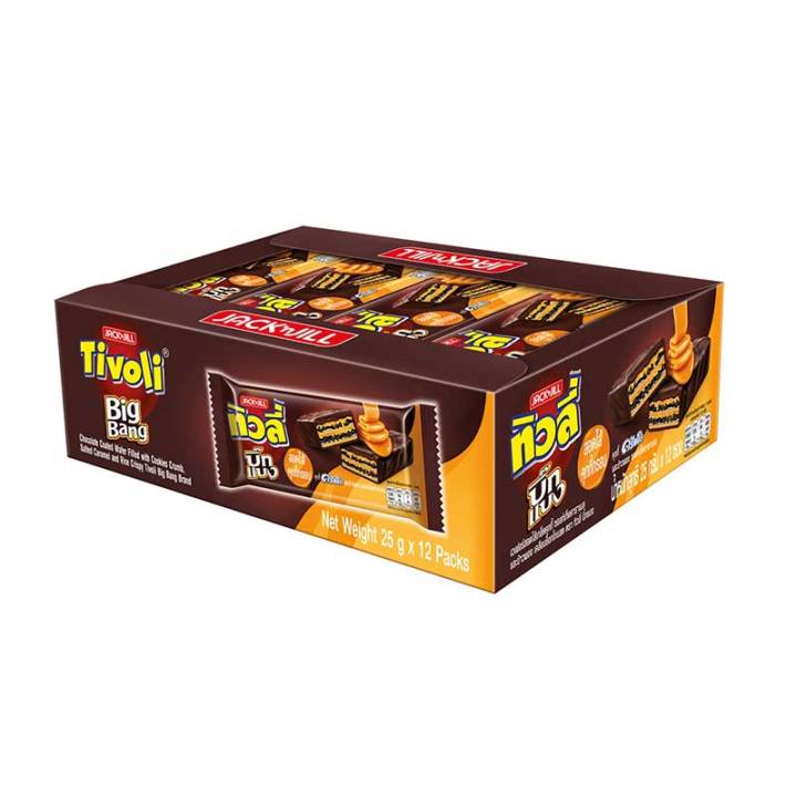 Tivoli Big Bang Cookies 25 g x 12.ทิวลี่ บิ๊กแบง เวเฟอร์สอดไส้คุกกี้ ซอลท์เท็ดคาราเมล 25 กรัม แพ็ค 12 ชิ้น