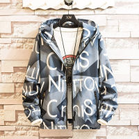 FOJAGANTO Men Fashion Hooded Jacket Spring Autumn Letter Printed Jacket High Quality Casual Loose Jackets Coats Large Size 5XL