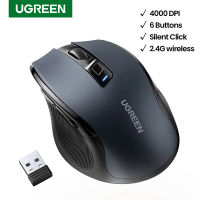 UGREEN Mouse Wireless Ergonomic Mouse 4000 DPI Silent 6ปุ่มสำหรับ แท็บเล็ตแล็ปท็อป Mute Mice Quiet 2.4G Mouse