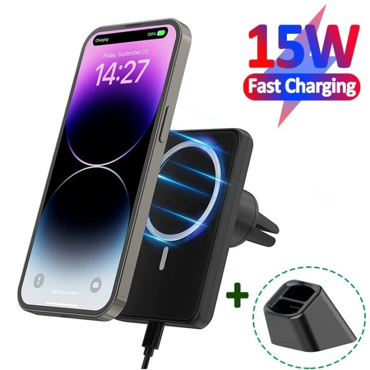 ♤▫ 15W Car Magnetic Wireless Charger for Macsafe iPhone 14 13 12 Pro Max  Mini Fast Wireless Charging Car Charger Phone Holder Stand 