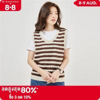 GIORDANO Women T-Shirts Stripe Loose Knit Tops Crewneck Sleeveless Relaxed Hollow Out Summer Fashion Casual Knit Tops 18353204