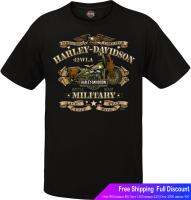 Harley-Davidson เสื้อยืดกีฬา Harley-Davidson Military - Mens Graphic Short Sleeve Crew Neck T-Shirt - Overseas Tour War Bike Harley-Davidson Short sleeve T-shirts