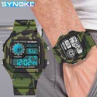 SYNOKE นาฬิกาข้อมือแฟชั่น Jam Tangan Digital สำหรับผู้ชาย,นาฬิกาวัดอัตราการเต้นหัวใจลายพรางทหารกันน้ำ Jam Tangan Digital