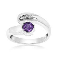 CHRISHA_แหวนเงินแท้ 925 ประดับพลอยอะเมทิส (Amethyst) และเคลือบด้วยทองคำขาว ขนาด 7.5 *บริการปรับขนาดแหวนฟรี แชทกับร้านก่อนสั่งซื้อ*