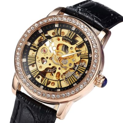 นาฬิกาโครงกระดูกจักรกลระบบอัตโนมัติแบรนด์นาฬิกาหรูหรากลไกสำหรับผู้หญิงนาฬิกานาฬิกาสตรีประดับเพชรสตรี Relogio Faminino