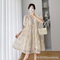 ↂ☍❦ ocehrk 2022 estilo palácio vestido de maternidade moda verão bordado rendas manga curta solta saia casual nova gravidez elegante