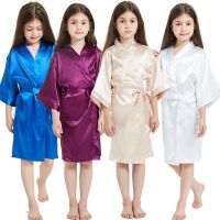 3-13 Years Satin Silk Childrens Bathrobe Girl Kimono Bath Robes Summer Girls Pajamas Pink White Towel Robe Birthday Spa Wedding