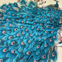 【CC】✼♗┇  Fashion 90cm Scarf Peacock Print Beach Pack Headscarf Imitation Silk Tail Hijab Ladies Turban Bandanas