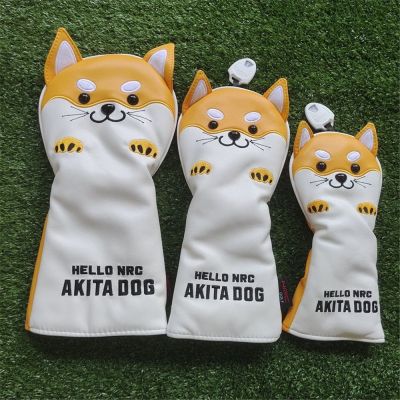 Cute Akita PU Leather Golf Headcover Golf Club Head Cover for Driver Fairway Hybrid Putter Protector Wood Covers Golf Accessory