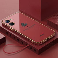 เคสด้านหลังป้องกันซิลิโคนนิ่มสำหรับ Realme 10 / Realme 10 Pro / Realme 10 Pro + Plus หรูหราชุบ6D เงางามหรูหรากันชนสี่เหลี่ยมเคสโทรศัพท์ใบเมเปิล