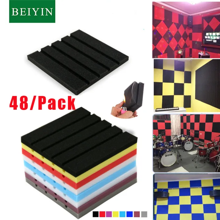 BEIYIN 48Pack Groove Acoustic Sound Foam Soundproof Panels Silencing ...