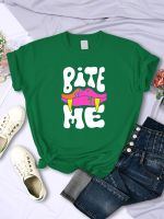 Bite Me Vampire Fangs T-Shirts For Women Breathable Crewneck Short Sleeve All-math Casual Tops Personality Female Tee Clothing