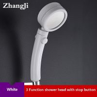 ZhangJi high pressure 3 function switch shower head ABS white rain shower function stop handle waterfall shower head Showerheads