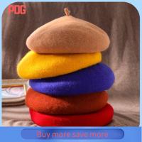 PDG สีทึบทึบ หมวกเบเร่ต์ขนสัตว์ อบอุ่นและอบอุ่น ขนสัตว์หนาขึ้น หมวกเบเร่ต์ศิลปิน แข็งและแข็งแรง อุปกรณ์เสริมเสริม หมวกแก๊ปแบน หญิงหญิงหญิง