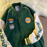 Spring and Autumn 2021 couple ins jacket women and man vintage oversized baseball uniform green coat fashion Streetwear