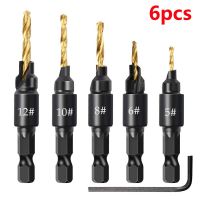 6pcs Reamin Drill Woodworking Drill Bit Set Drilling Pilot Holes For Screw Sizes #5 #6 #8 #10 #12 With a Wrench Tools Drills  Drivers