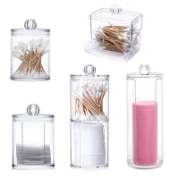 Acrylic Makeup Organizer Cotton Swabs Qtip Container Cosmetic Makeup Cotton Pad Organizer Jewelry Storage Box(Empty Box) Travel Size Bottles Container