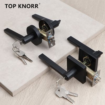 【YF】 TOP KONRR Door Lock Handle Black Room Zinc Alloy With Key Bedroom Home Burglar