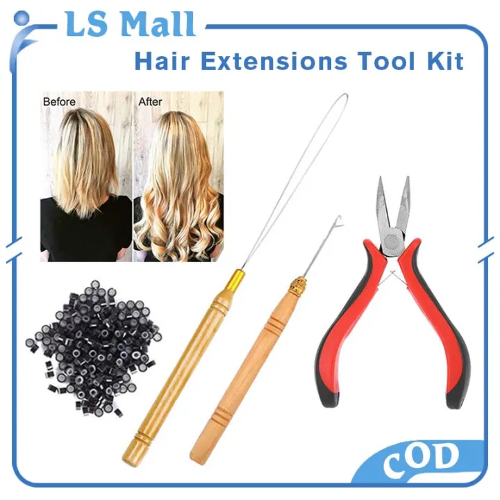 Hair Extensions Accessories Kit Pliers+200 Micro Beads+Pulling