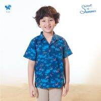 Boy Casual Shirt เสื้อเชิ้ตเด็กชายสวมใส่สบายจากเนื้อผ้าคอตตอน ผ้าพิมพ์ลายเส้นกลิ่นอายของลวดลายแบบญี่ปุ่นผสมผสานกับเรื่องราวของไทย