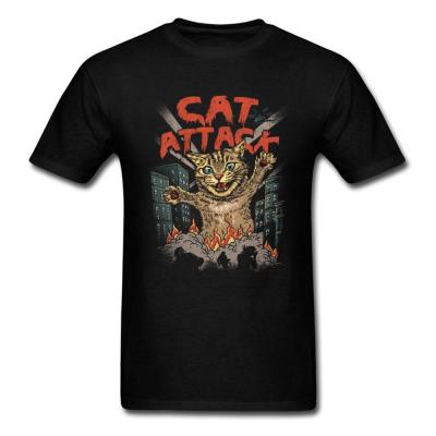 Cat Attack Tshirt Men Comics T Shirt Crazy Cartoon Tees Giant Mutant Monster Tshirt Fantasy Clothes