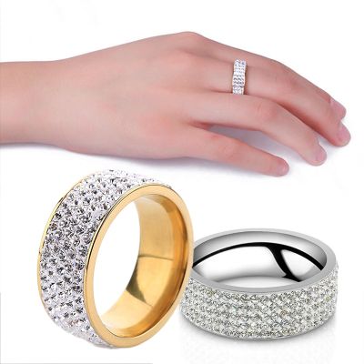 Hot Sale Vintage Retro Style Steel Ring for Women 5 Row Clear Crystal Jewelry Fashion Stainless Steel Engagement Wedding Rings
